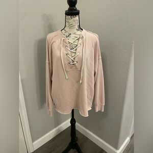Aerie Lace-Up Blush Pink Women's Sweatshirt